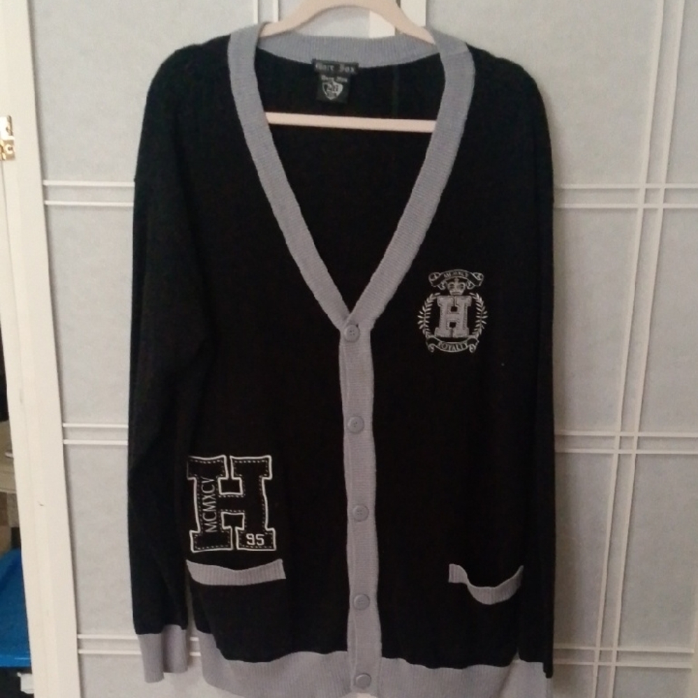 Bare Fox University Cardigan Black and Gray Sweater